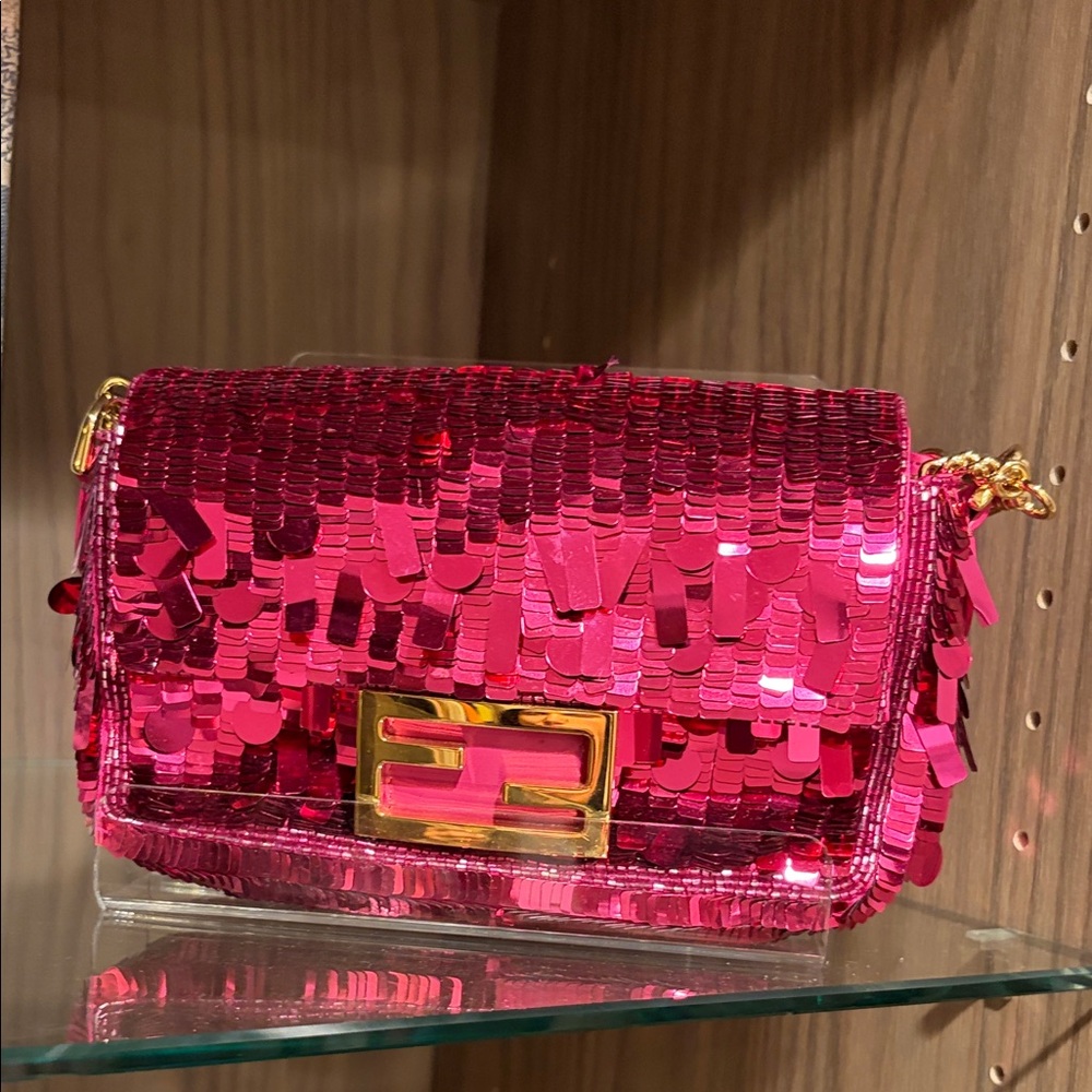 Sequin Crossbody Bag in Fuchsia Pink with Gold Hardware